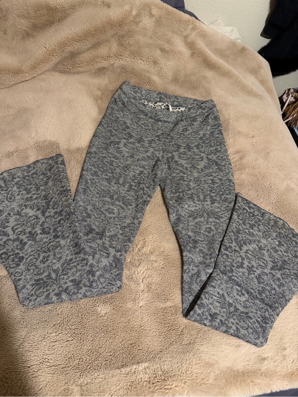 Free People Cream and Grey Damask Flare Knit Pants
